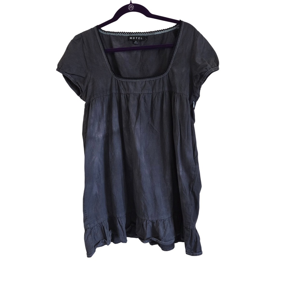 Motel Rocks Charcoal Gray Babydoll Top Size L Square Neck Ruffle Hem Grunge